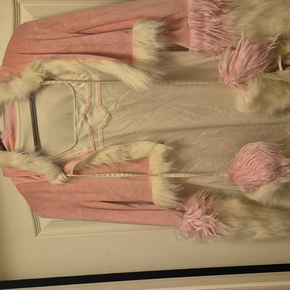 Women's Eskimo  Pink Faux Fur Trim Jacket And Dress Set